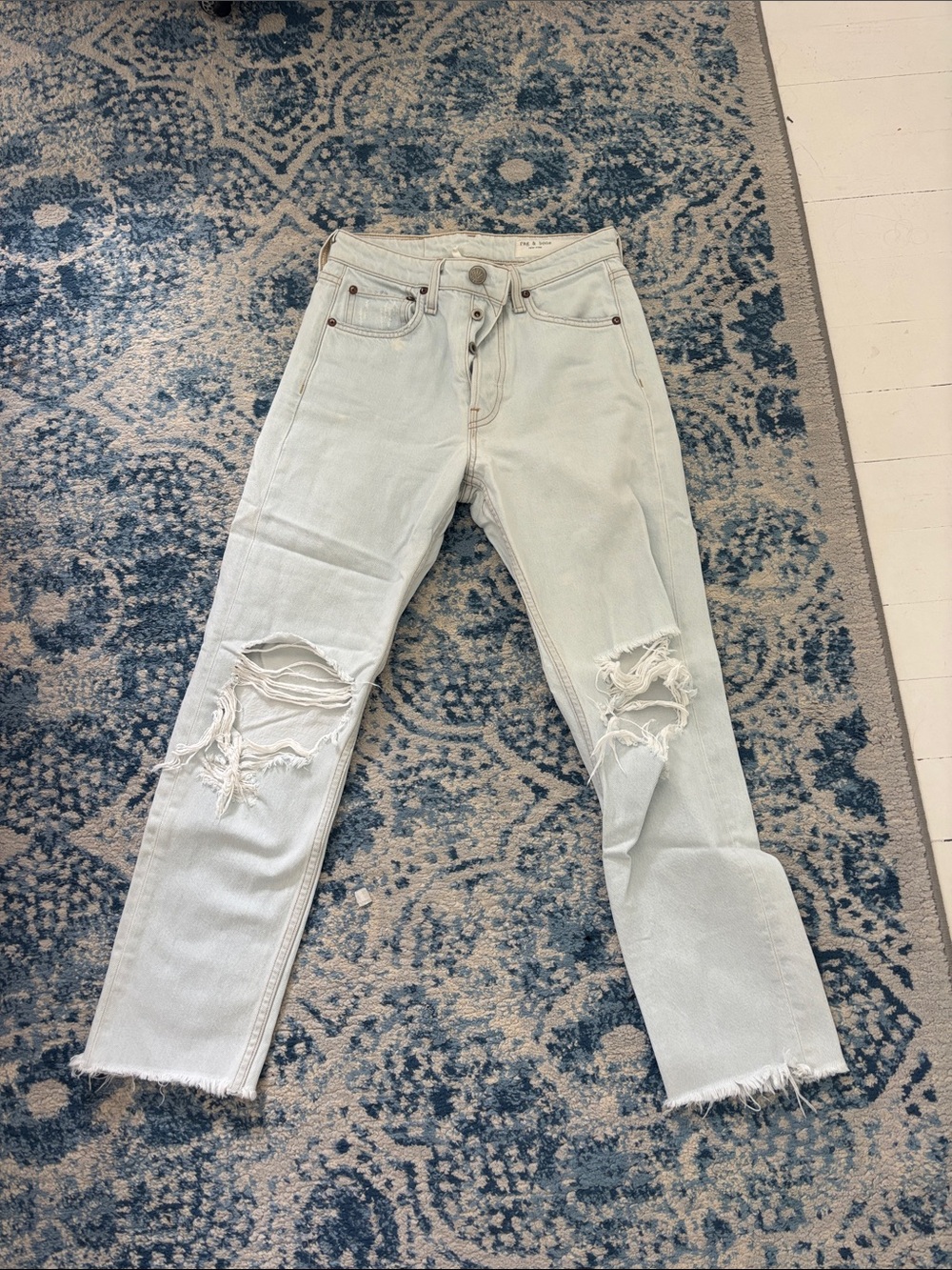 rag & bone Maya High Rise Ankle Slim Light Wash Straight Leg Ripped Jeans